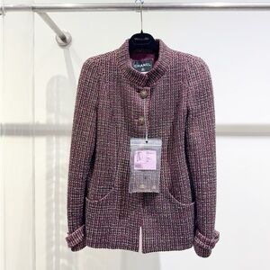 Authentic CHANEL Multicolor Tweed Jacket with Button Detail